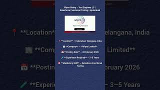 Wipro Hiring – Test Engineer L3 | Salesforce Functional Testing | Hyderabad #shorts