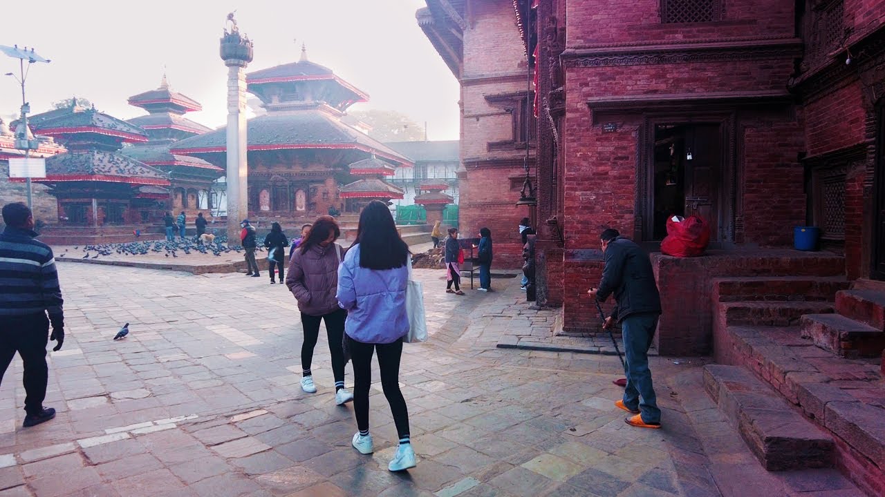 Winter Morning Walk in Kathmandu Durbar Square Historic Old Towns of Kathmandu City Nepal 4K