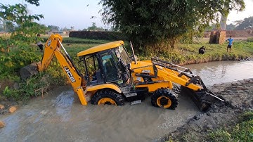 JCB Working and Moving on Difficult Place - JCB Backhoe Machine Making Diversion of River-JCB Video