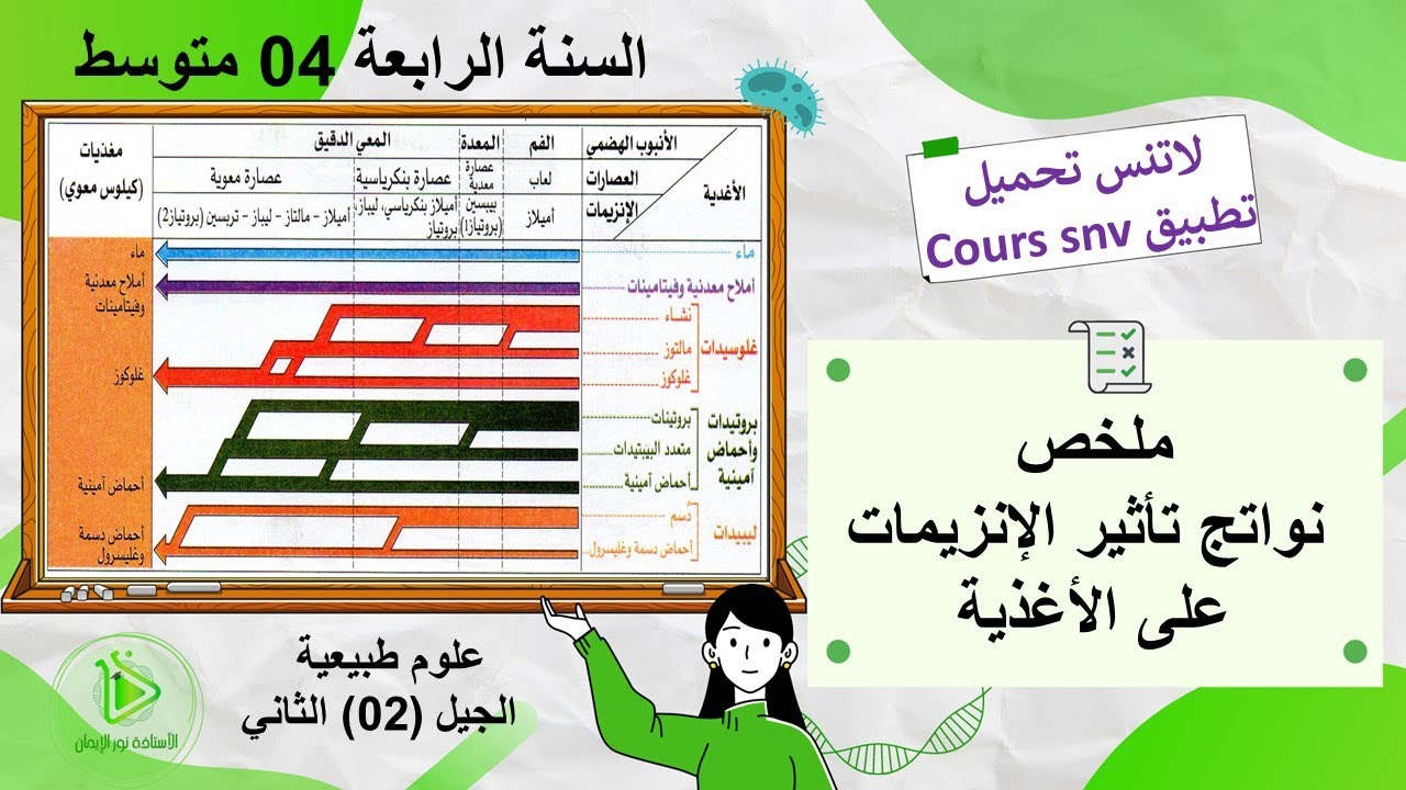 ملخص نواتج تأثير الإنزيمات على الأغذية علوم  طبيعية سنة 04 متوسط