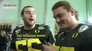 ROSE BOWL MEDIA DAY;  Oregon LG  Shane Lemieux Asks the Hard Hitting Questions