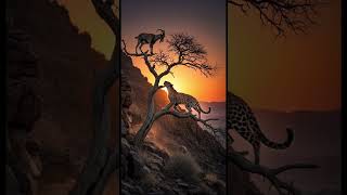 A Leopard tried to kill a goat for food on the tree #leopard #viralvideos #animals#shorts#