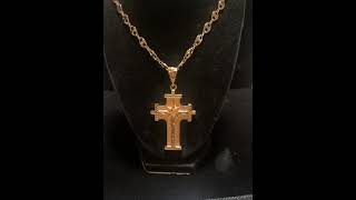 24k Gold, 23”, Gucci-Style Link Necklace w/ Large Diamond-Cut Cross Pendant. READ ⬇️