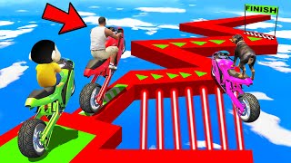 SHINCHAN AND FRANKLIN TRIED ULTIMATE ZIGZAG LAER TRACK PARKOUR RACE CHALLENGE BY BIKES GTA 5 screenshot 5