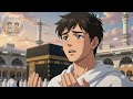 دعاء مؤثر أمام الكعبة المشرفة في مكة المكرمة تصميم أنمي 
