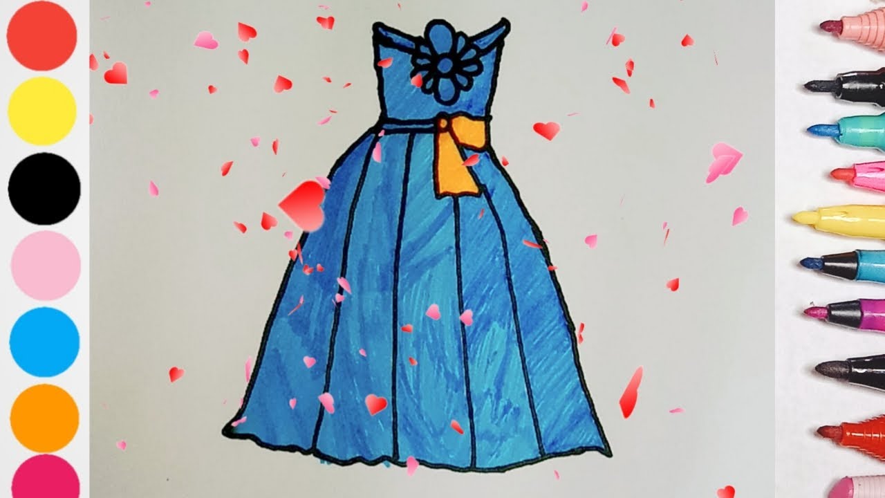 Draw Blue Dress . Step by Step Easy Drawing Doll Dress #dress