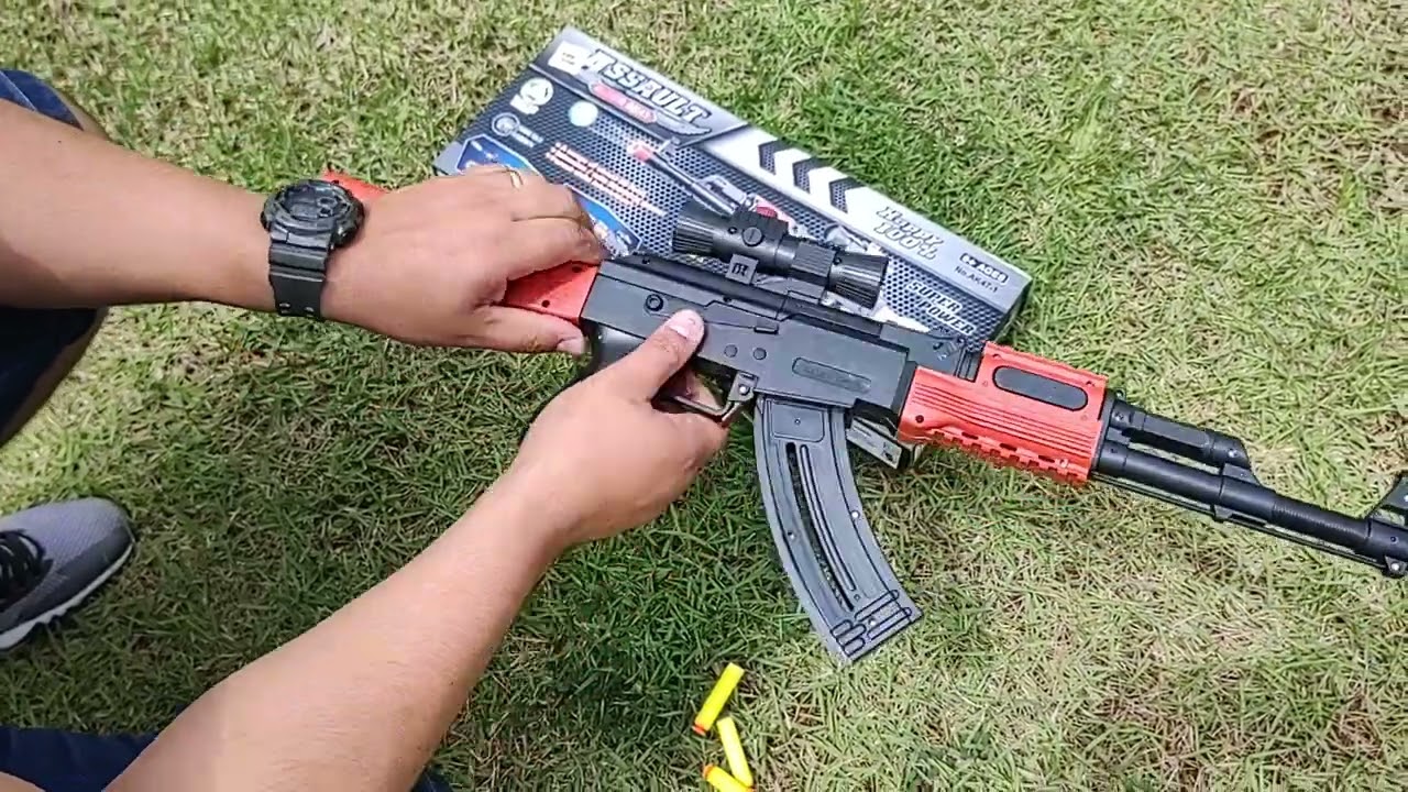 arma de brinquedo ak47 de pressão atira dardos 