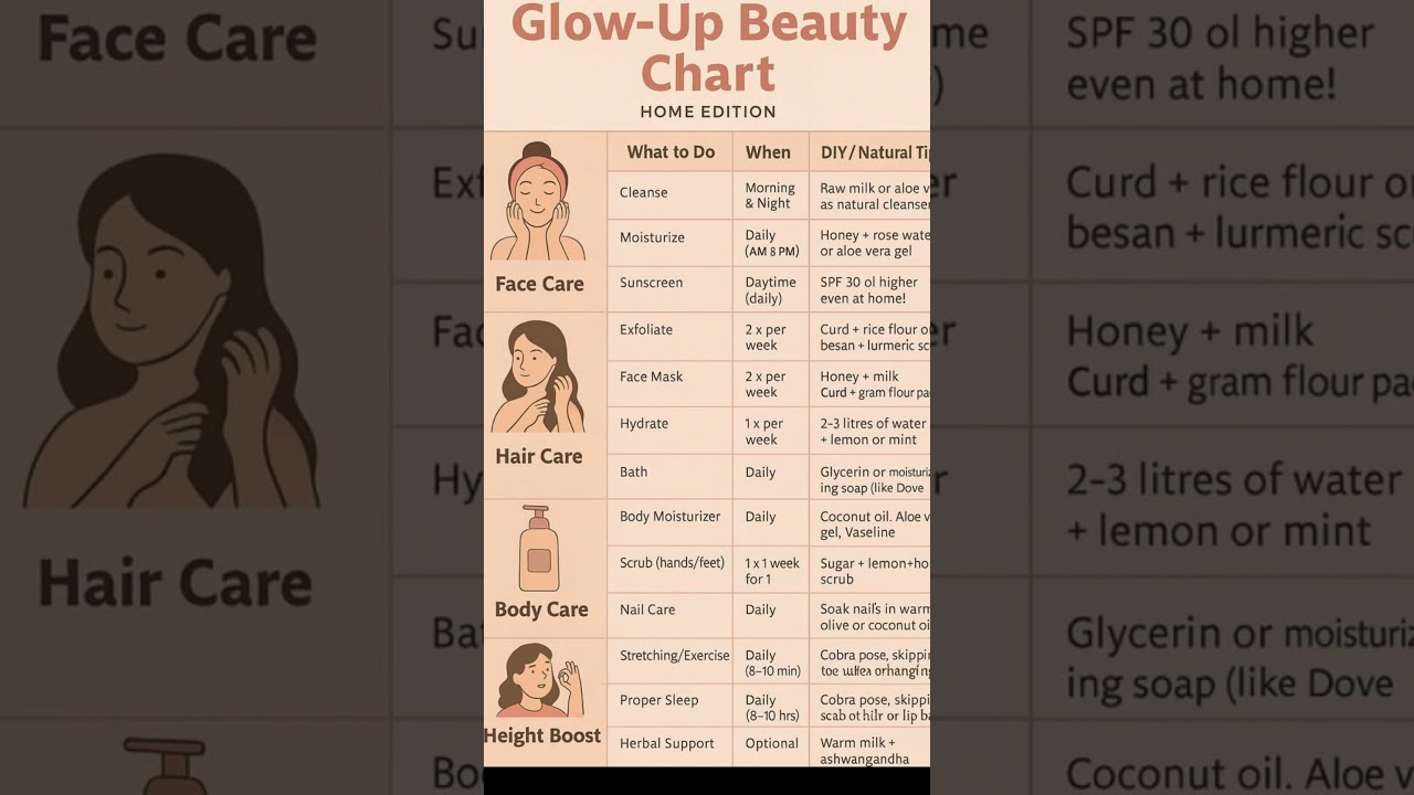 THIS GLOW UP CHART HELPED ME VERY MUCH...I'AM SURE IT WORK🙂‍↔️
