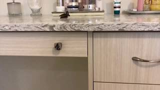 Custom 3D Printed Knobs On Washroom Cabinets