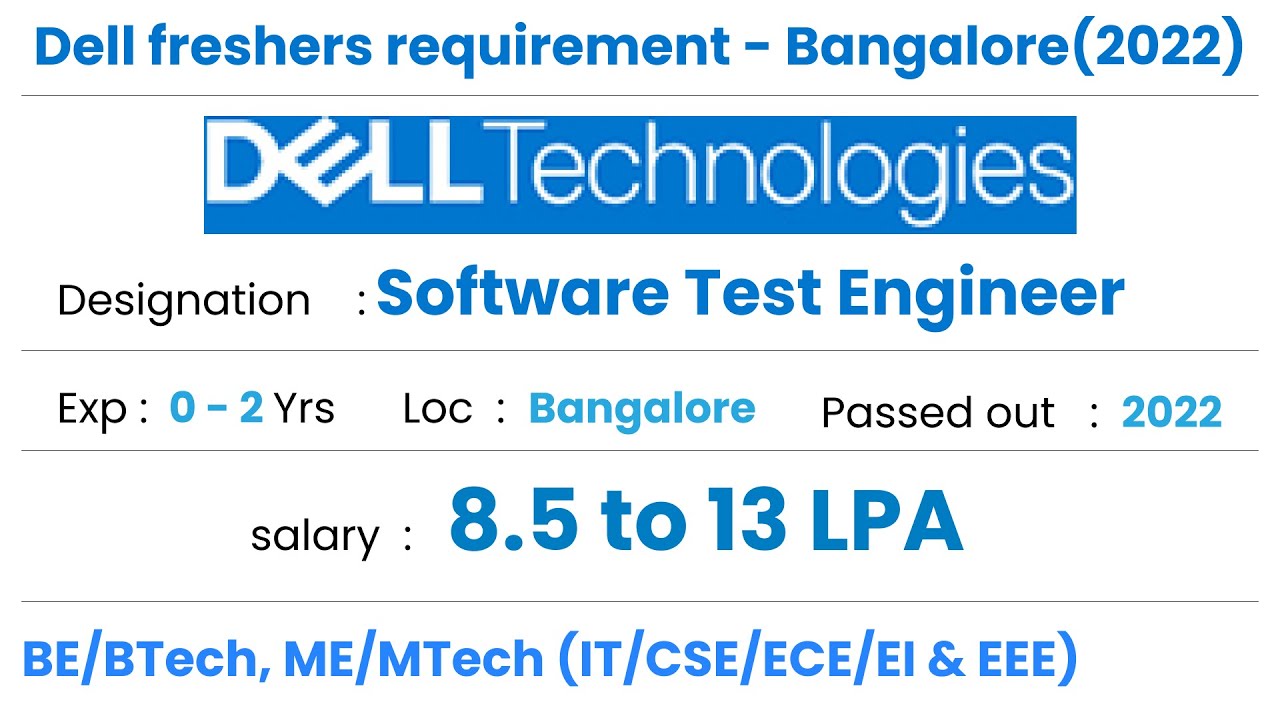 Software Test Engineer Jobs | Dell Freshers Recruitment 2022 | Bangalore.  