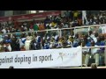 Cameroon team warming up before the match against Algeria in front of excited fans