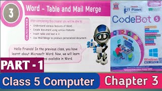 Ch: 3 WORD - Table and Mail Merge | Part 1 | Class 5 Computer | #aps #codebot