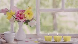 Window On A Spring Day Ambience (4K) | soft wind, birdsong, crackling candles screenshot 2