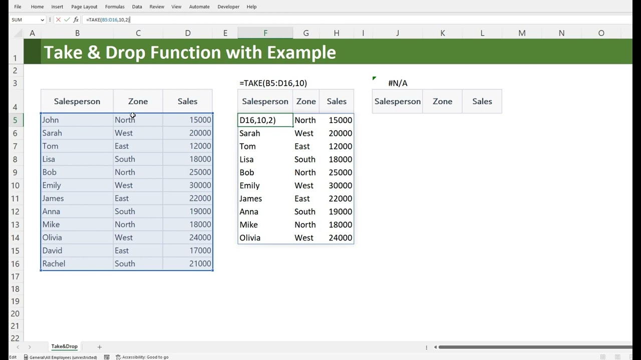 Excel TAKE & DROP Function, most useful.