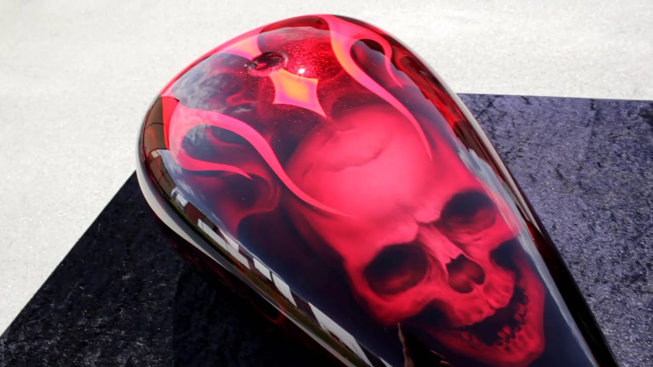  Custom  Bike Parts Airbrush  Paint  Skull  Flames Candy Red 