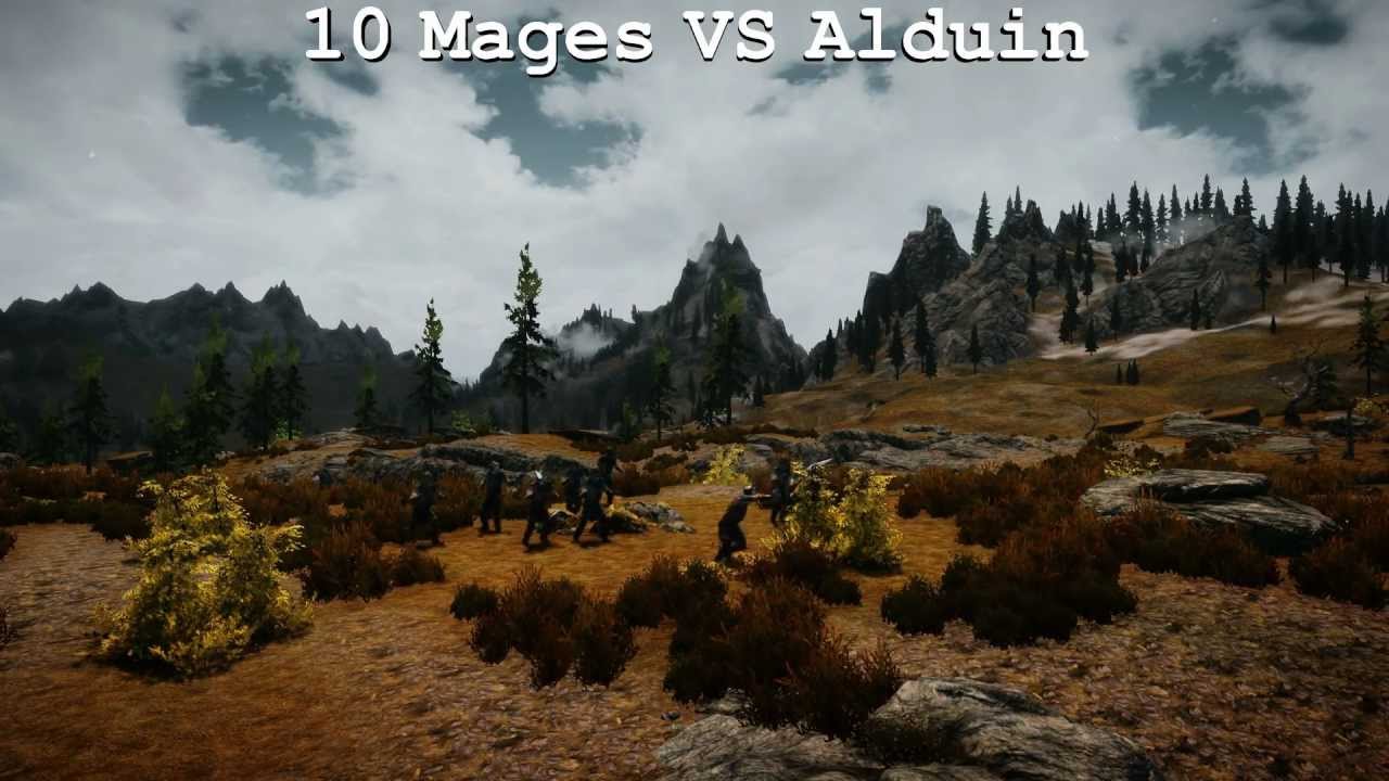 SKYRIM - 100 MAGES + 100 ARCHERS VS 10 ELDER FIRE DRAGONS