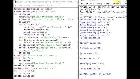 Students Mark Sheet in python