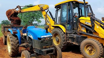 JCB 3DX Machine Loading Red Mud In Tractor Trolley For Road Construction | Jcb And Tractor Cartoon |