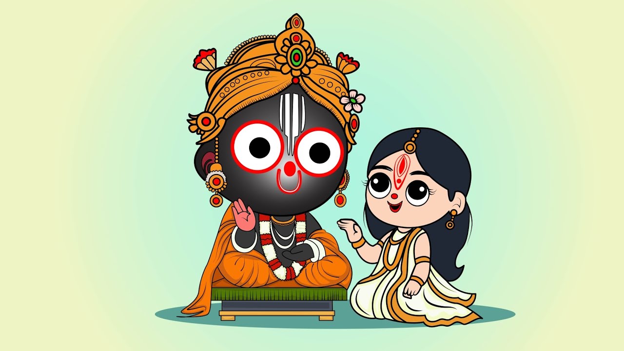 Lord Jagannath With Cute Girl Drawing Illustration | How To Draw Lord Jagannath With Cute Girl