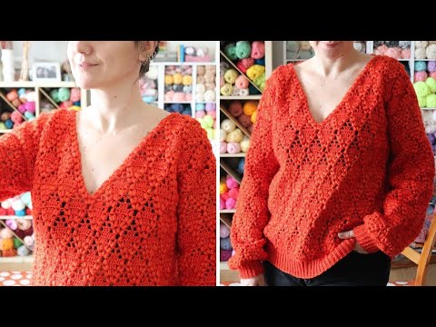 Crochet Easy V Neck  Sweater Pattern /  Beginner Friendly Tutorial