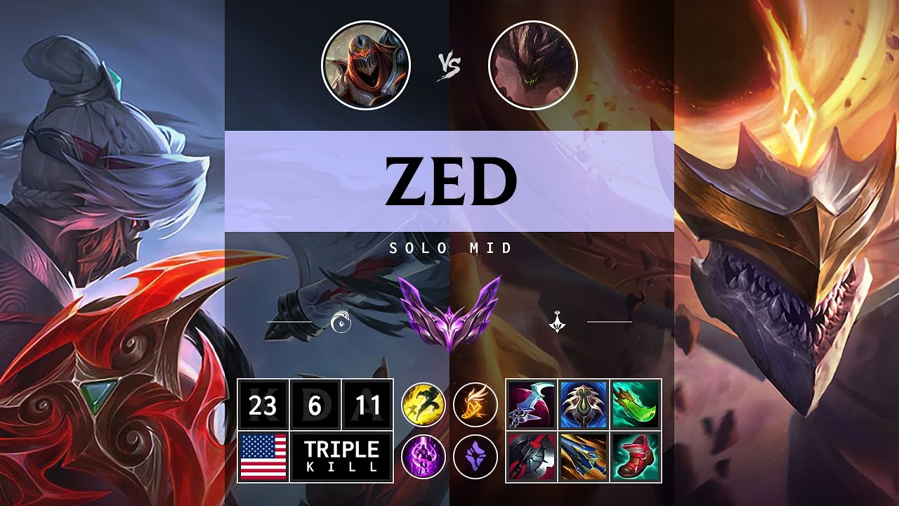 Zed Mid vs Malphite: Triple Kill, Legendary - NA Master Patch 14.15