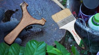 Making Powerful Wooden Slingshot From Painting Brush | DIY Painting Brush Slingshot