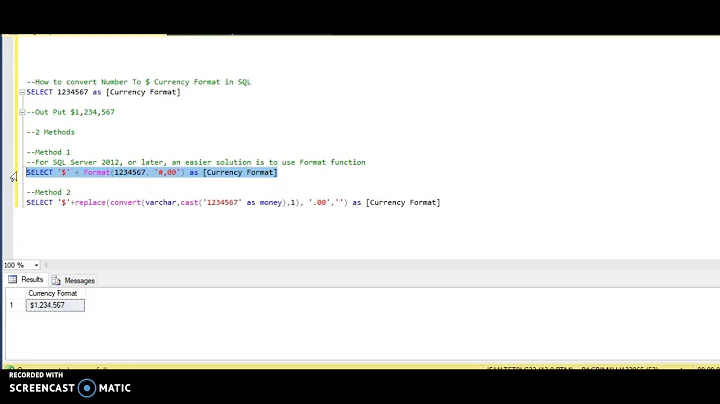 How to convert Number To $ Currency Format in SQL