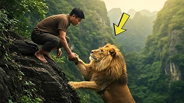 Người đàn ông cứu sư tử già khỏi vách đá, hành động sau đó của sư tử khiến mọi người kinh ngạc