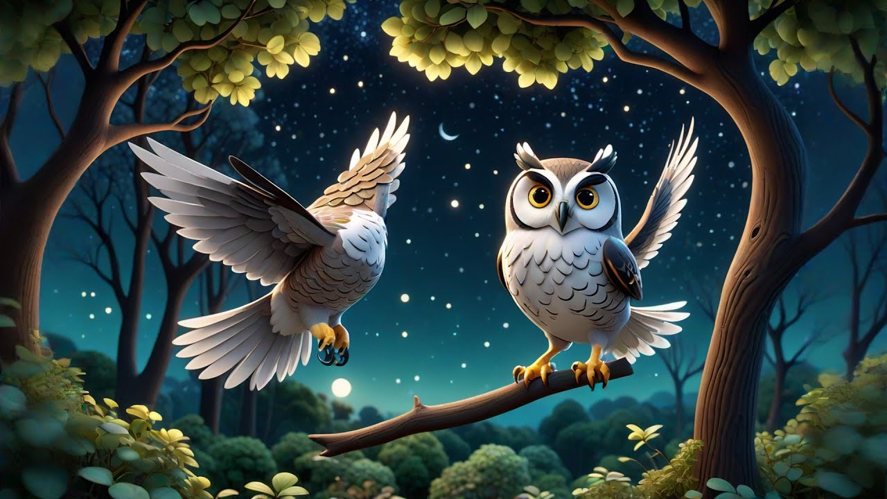 Seven Flying Owls Hoot at Night | Nighttime Animal Song for Kids | Nursery Rhymes & Counting Fun