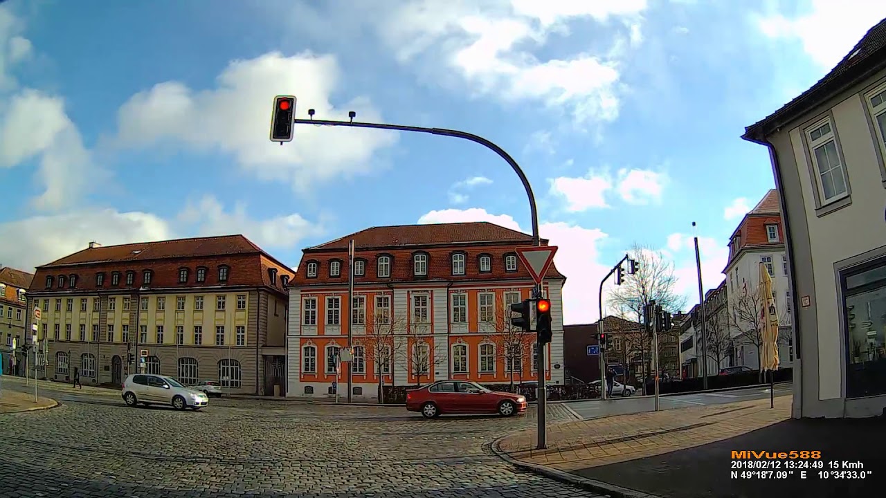 D: Stadt Ansbach. Fahrt durch die Innenstadt. Februar 2018