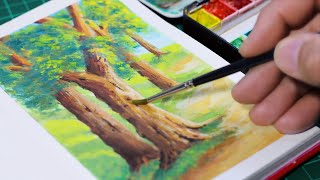 🎨ألوان جواش🎨 تعليم الرسم بالالوان المائيه 🎨 كيف ترسم منظر طبيعى سهل بالالوان المائية