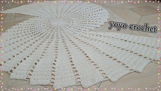 كروشية مفرش المروحة الأنيق / بجحم كبير للسفرة / خطوة بخطوة للمبتدئين - Crochet doily#يويو كروشية