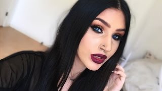 Gold glitter smokey cat eye, dark vampy lips | makeup tutorial ♡