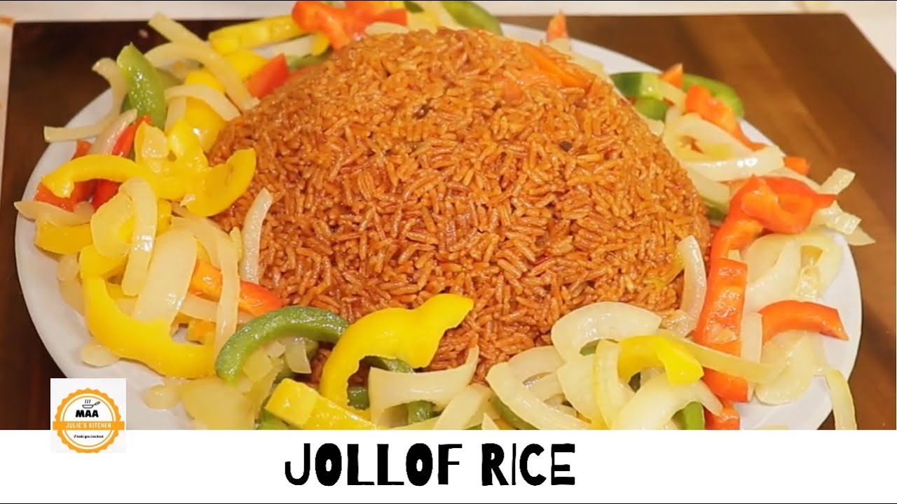 Jollof Rice Recipe African Party Jollof Rice With Stir Fry Maa Julies Kitchen Youtube