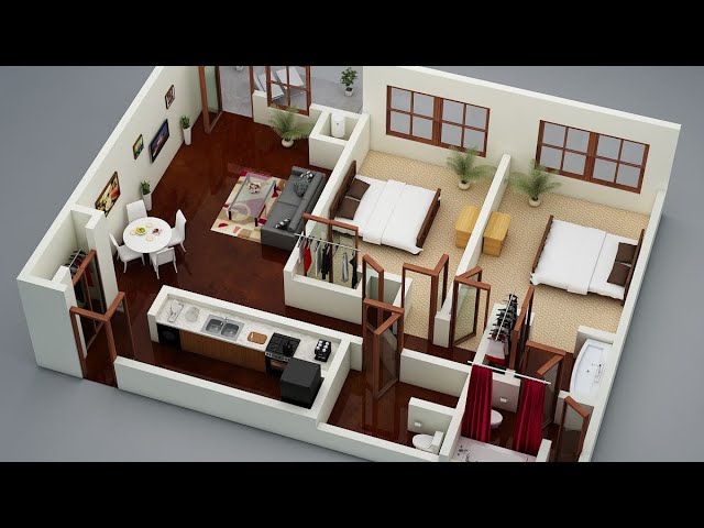 2bhk Floor Plan 3d Design 3D Floor Plans :: Behance