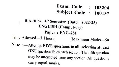 Gndu BA / BSc 4th Semester English Compulsory Question Paper | English Question Paper 2024