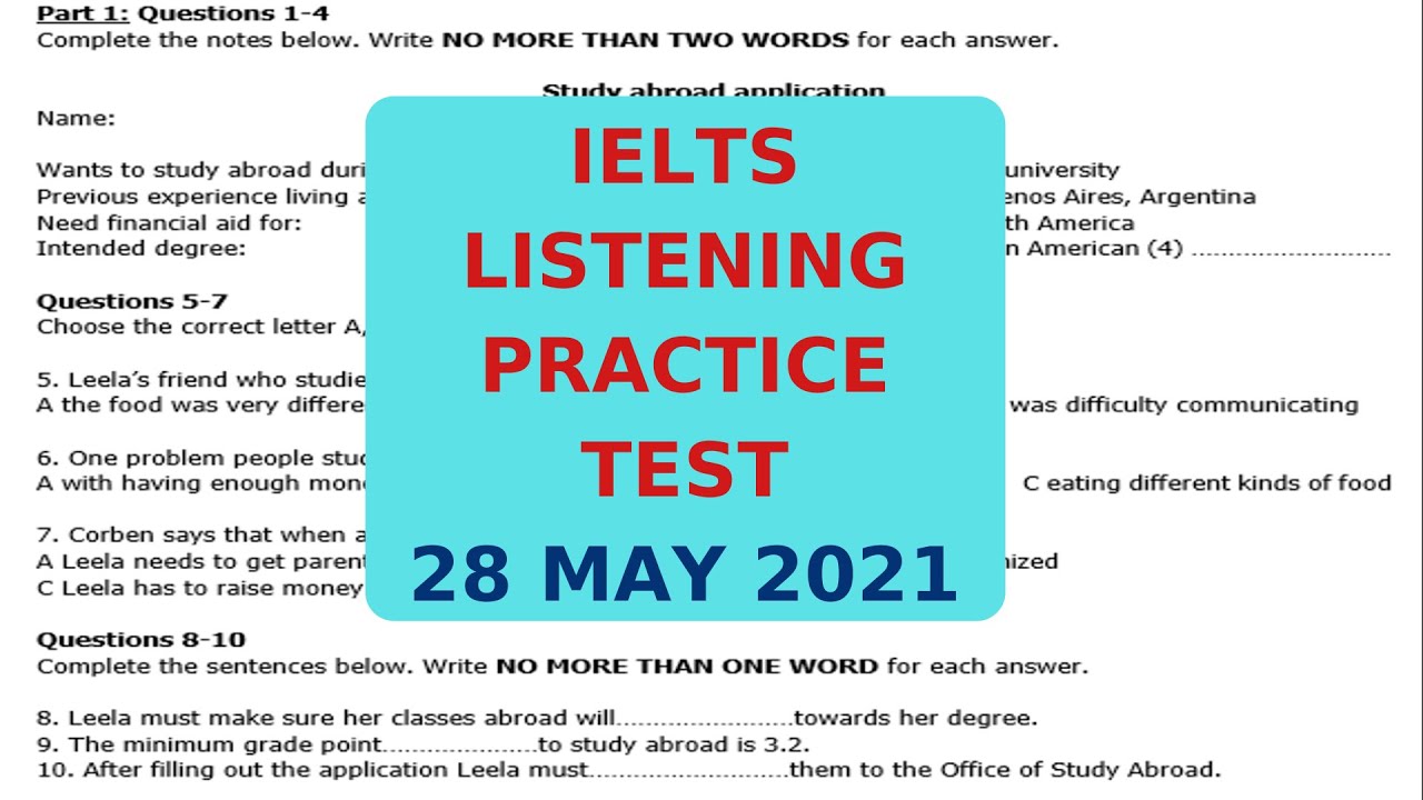 IELTS LISTENING PRACTICE TEST 28 MAY 2021