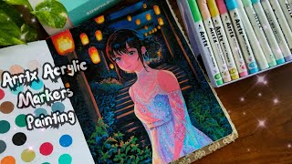 🌠 ARRTX Acrylic Marker  Painting Anime Girl |🌟 Night scenery | ASMR Unboxing of Acrylic Markers screenshot 1