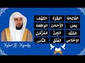 Fatiha   Baqarah   Kahf   Yaseen   Rahman   Waqiah   Mulk   Jinn   Muzzammil   Ikhlas   Falaq   Nas