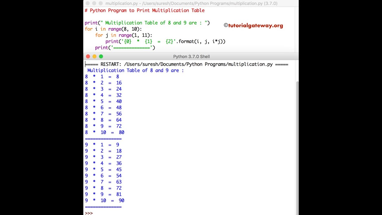 Print table of any number in python - YouTube