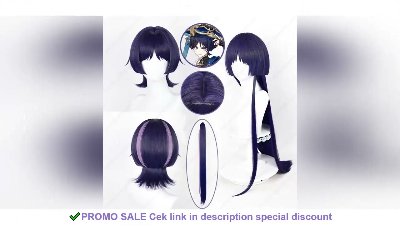 Scaramouche Cosplay Wig 35cm Blue Purple Black Mixed Color Wigs Heat Resistant Synthetic Hair
