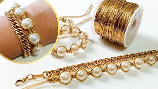 COMO FAZER PULSEIRA DE PÉROLAS COM FIO DOURADO que não oxida #AulaDeBijuteria #handmade #diy #biju