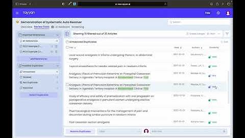 Rayyan for Systematic Reviews - Deduplication