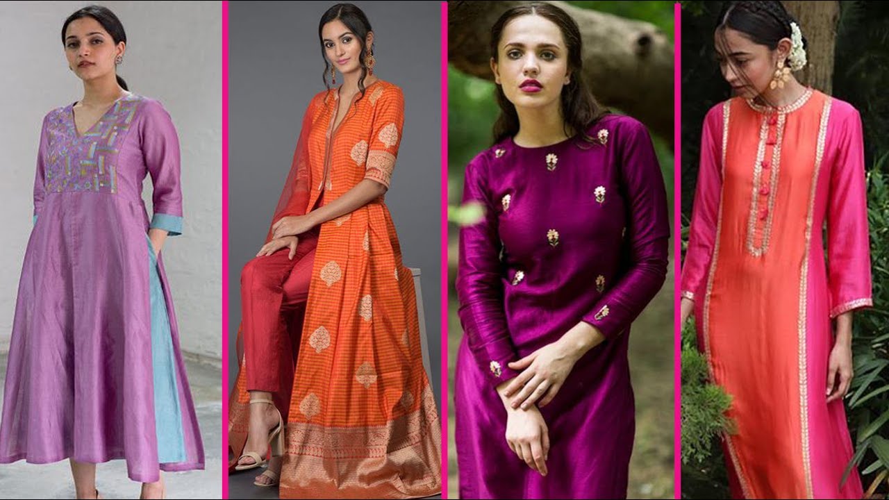 Brocade kurti design, Latest silk suit designs 2021, Silk kurti designs for festival season