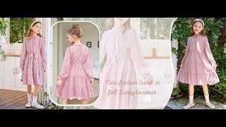 Arshiner Girls Long Sleeve Dress Tween Fall Formal Party Holiday Midi Tiered Flowy Swing Dresses