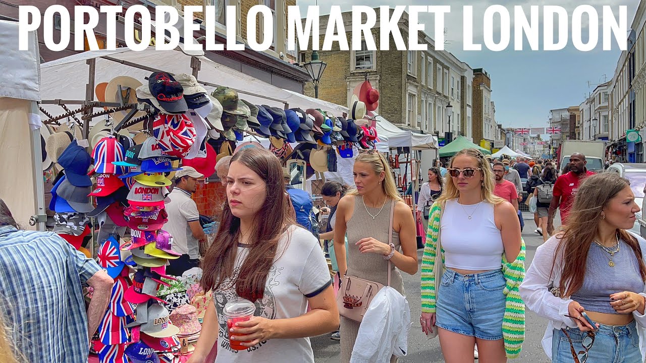 Portobello Road Market from Notting Hill Gate Station | London Summer Walk  - June 2022 [4K HDR]