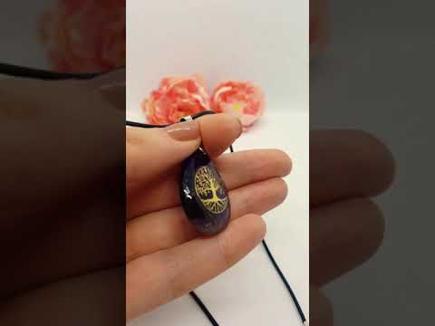 Кулон амулет "дерево життя" на шнурку натуральний камінь аметист, видео 1