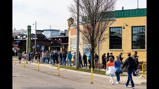 People wait in line outside Bell's for Oberon Day 2021