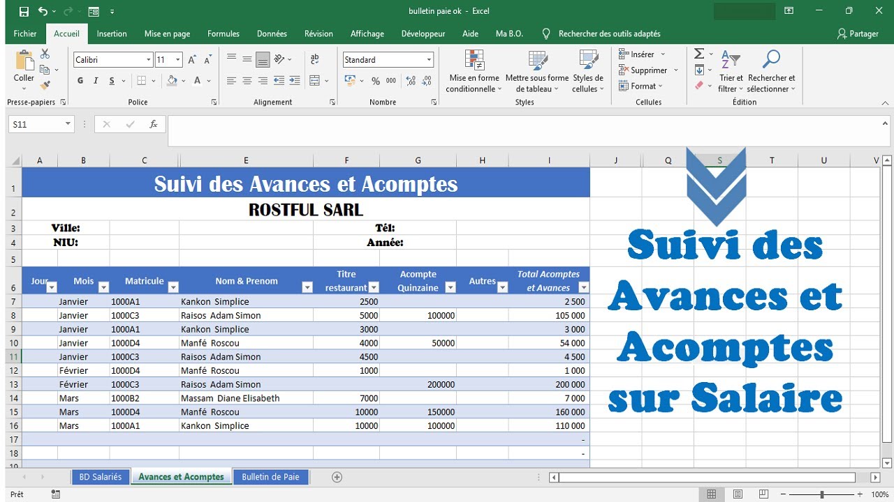 Automatiser le suivi des Avances et Acomptes consentis au personnels