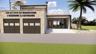 13x20m  Modern House plan 3 bedrooms 3.5 bathrooms 2 car garage